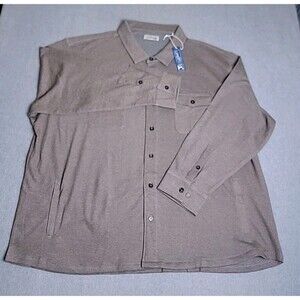 Westpoint Lifestyle Shirt Mens 4XL Brown Button Stretch Zip Pockets Shacket‎ NEW